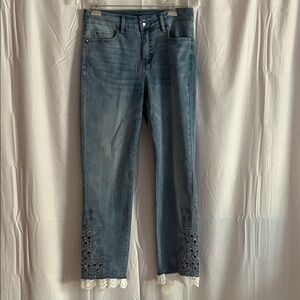 Orly Women's Straight Leg Sparkle Lace Hem Blue Jeans, Size 6, NWT